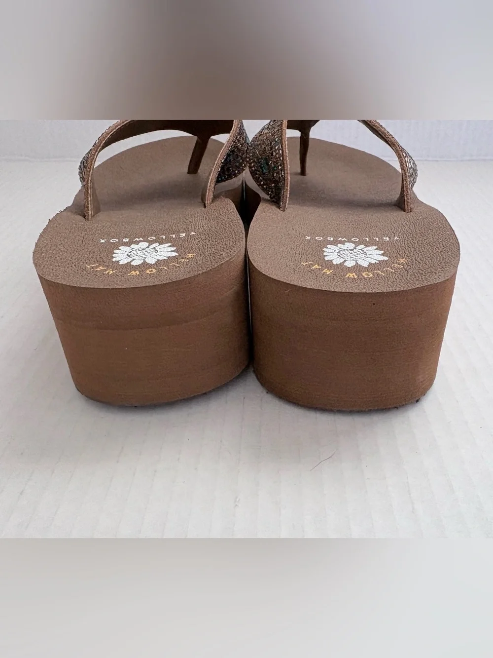 Yellow Box Penny flatform sandals blue & gold beaded detailing leather strap 8.5 - Picture 6 of 8